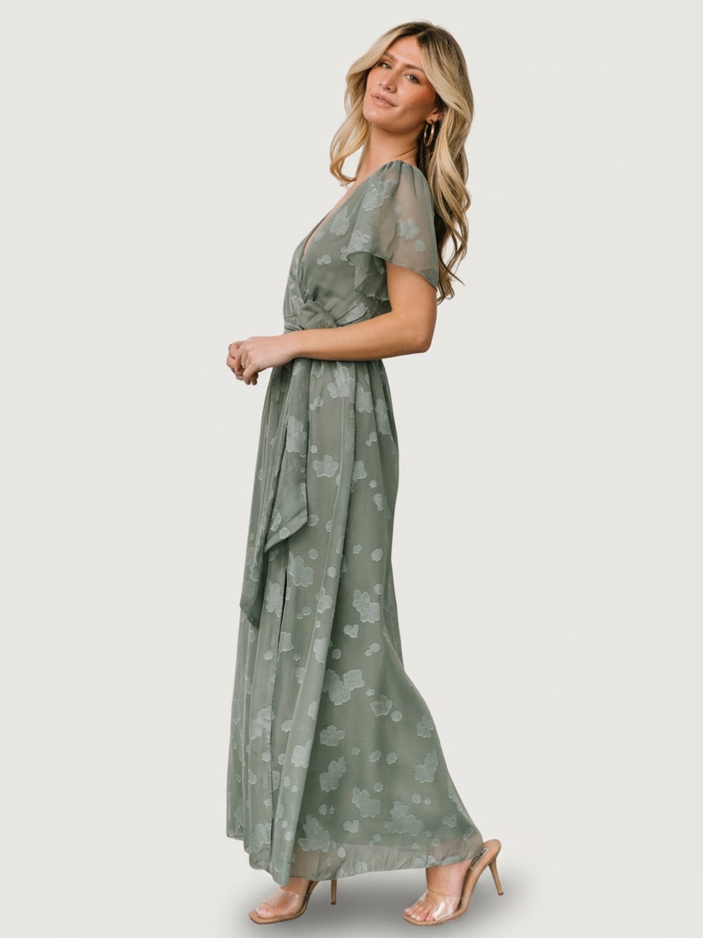 Baltic Born Faye Maxi Dress with Burnt Out Floral Pattern in Cream/Tan | Size M - Picture 12 of 13